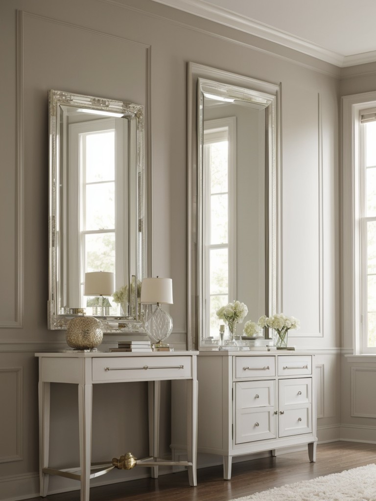 Create a gallery wall of mirrors in different shapes and sizes to reflect light and create a glamorous atmosphere.