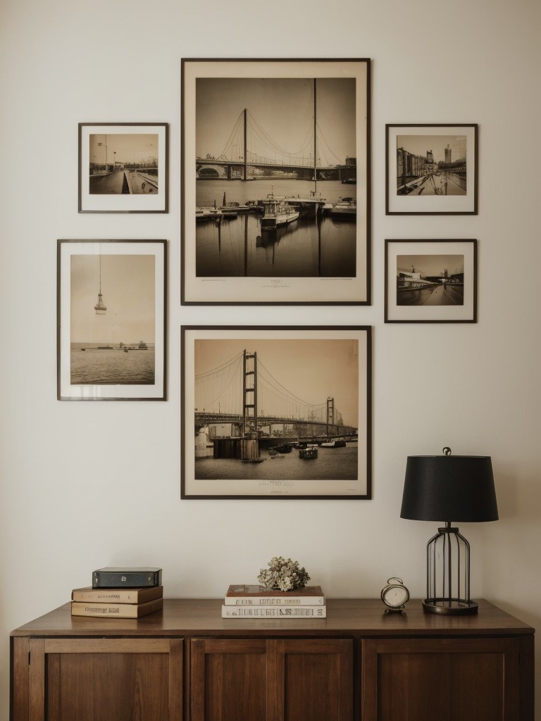 Hang a collection of framed vintage posters or photographs for a retro-inspired look.