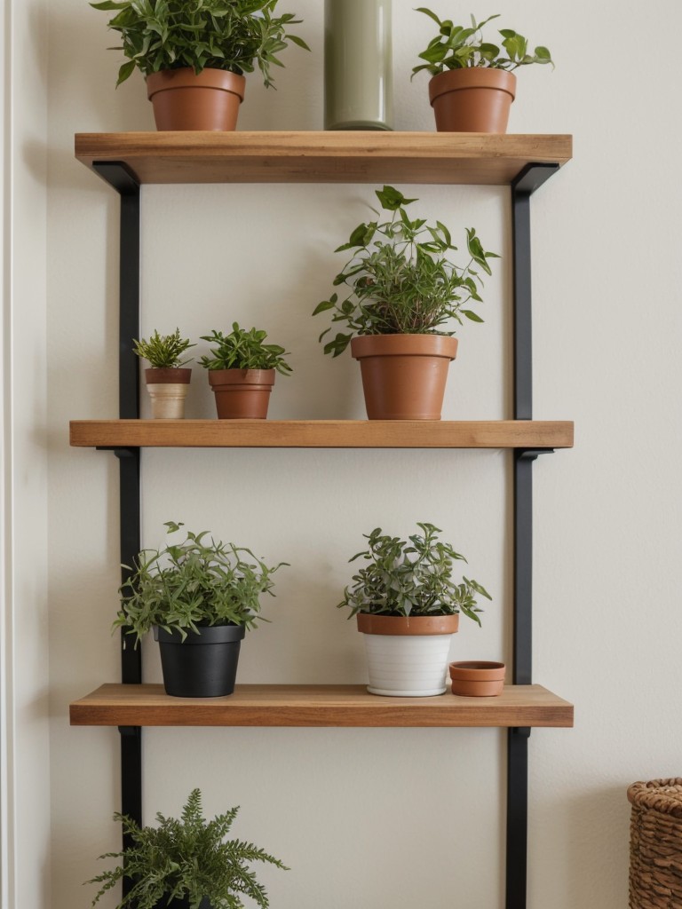 Hang decorative wall shelves to display your favorite knick-knacks or small plants.