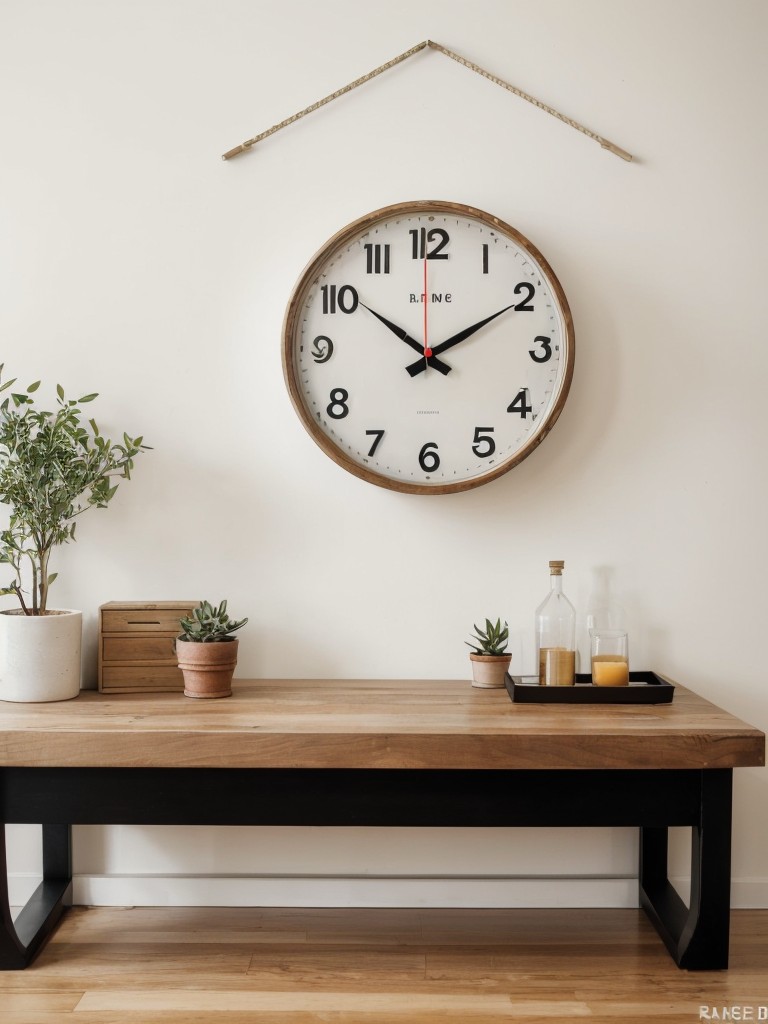 Hang a statement clock or neon sign to add a unique touch to the decor.