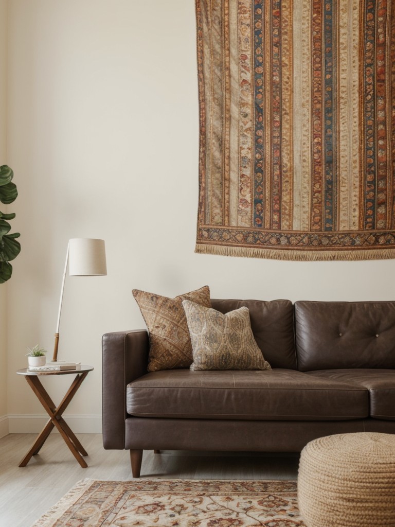 Incorporate a statement tapestry or wall rug to add color, pattern, and texture to the room.