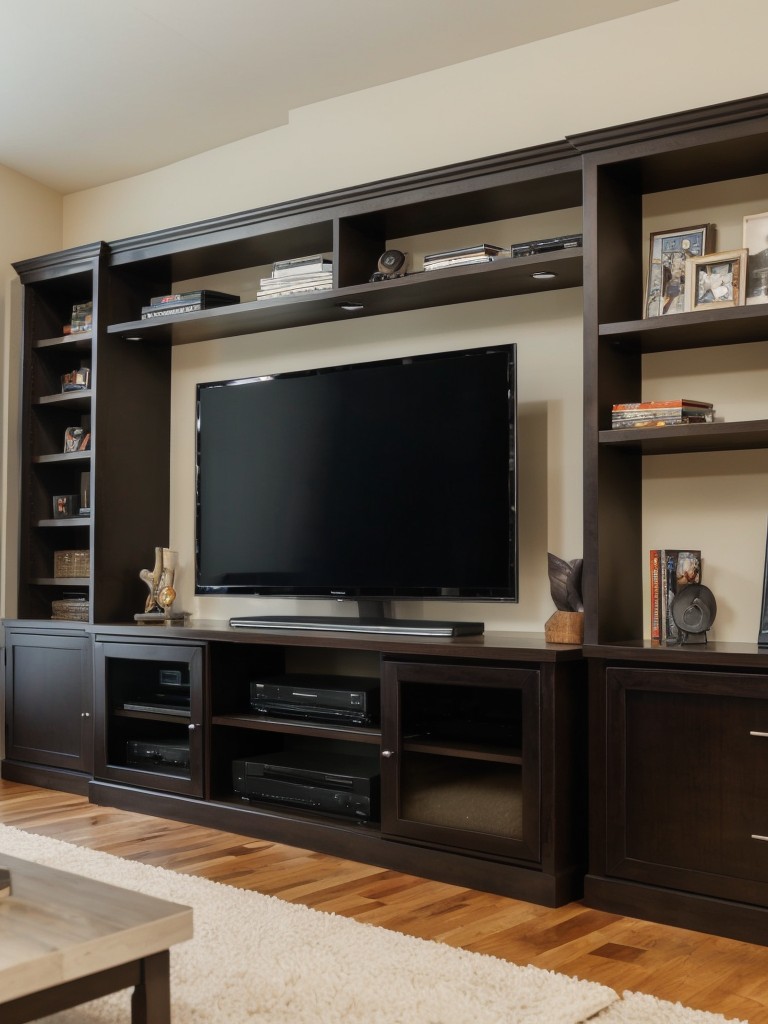 Install a floating media shelf to organize your TV, gaming consoles, and media devices.