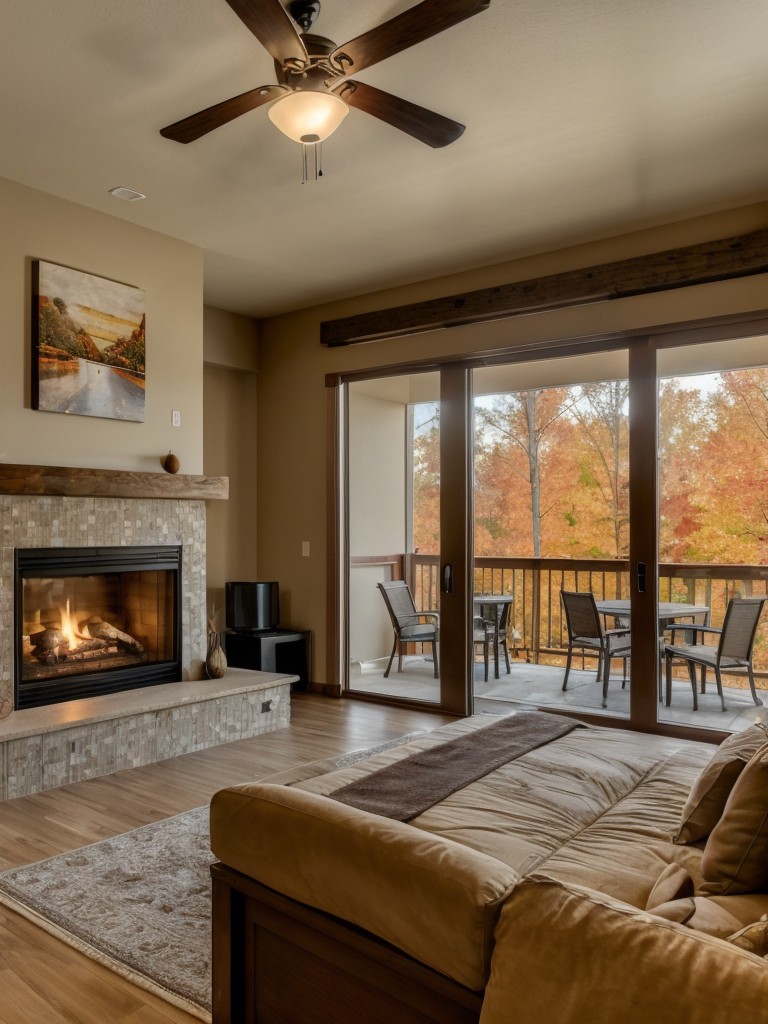 Emphasize the comfort of your apartment's amenities, such as cozy fireplaces or hot tubs, perfect for chilly fall evenings.