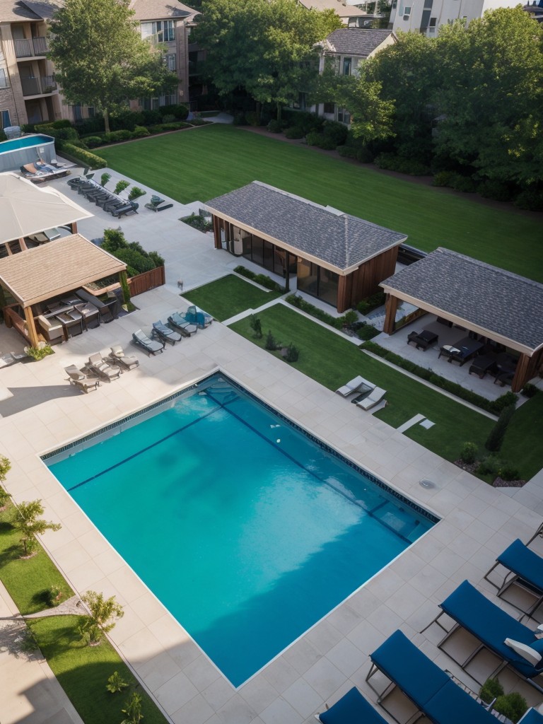 Use drone photography or aerial shots to highlight your apartment's outdoor amenities, including swimming pools, outdoor lounges, and communal gardens.