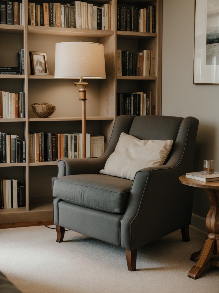Design a cozy reading nook in the master bedroom with a comfortable armchair, floor lamp, and a selection of your favorite books.