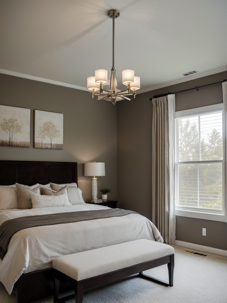Incorporate a statement light fixture, such as a chandelier or a unique pendant, to add drama and elegance to the master bedroom.