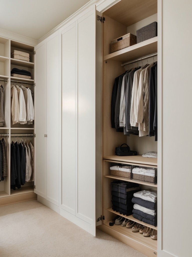 Maximize storage in the master bedroom by utilizing built-in wardrobes, under bed drawers, and wall-mounted shelving.