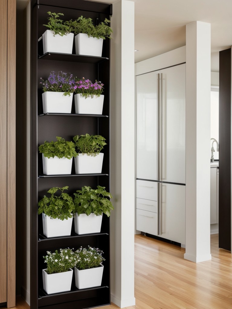 Clever space-saving solutions like vertical gardening systems, collapsible furniture, or hanging wall organizers to maximize functionality.