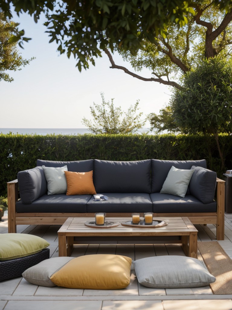 Creating a seating area with comfortable outdoor cushions or waterproof bean bags to relax and entertain guests.