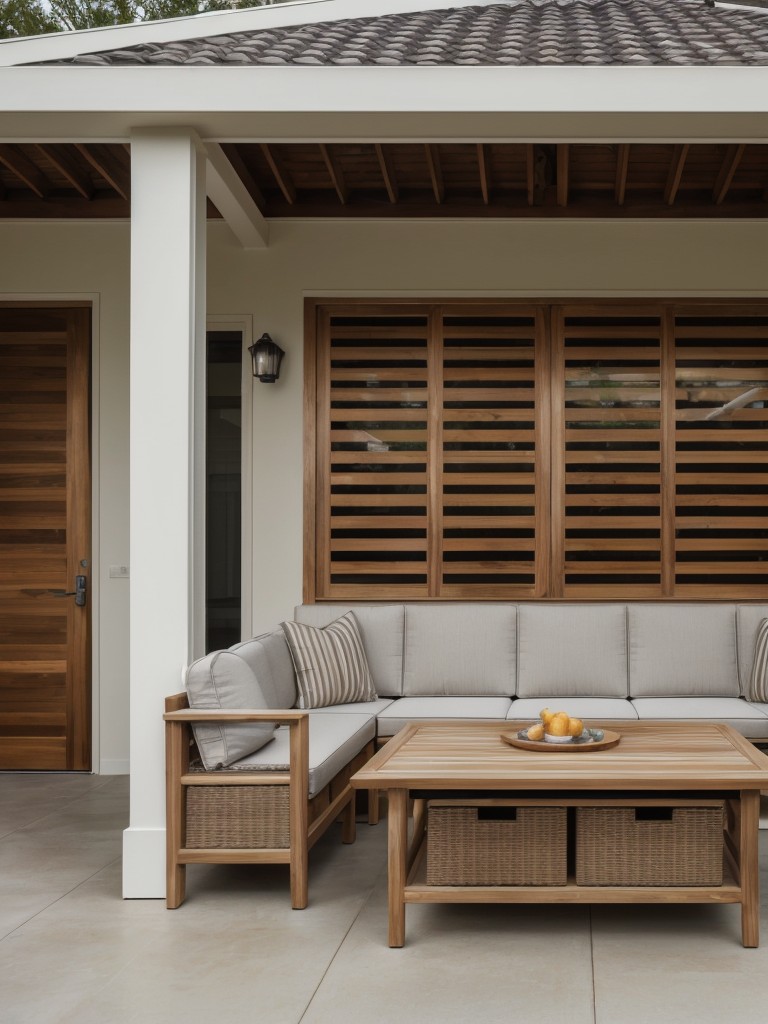 Incorporating weather-resistant materials like outdoor wicker furniture, teak wood accessories, or aluminum decor for durability and longevity.