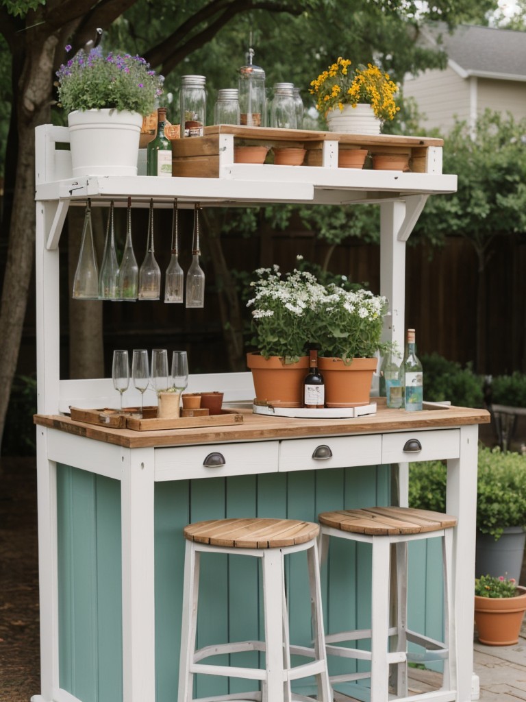 Introducing DIY decor projects like painted terra cotta pots, repurposed wooden crates as seating, or a homemade outdoor bar cart for added functionality.