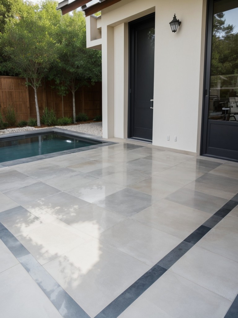 Transforming a dull concrete floor with outdoor rugs, decorative tiles, or DIY stenciling for an instant style upgrade.