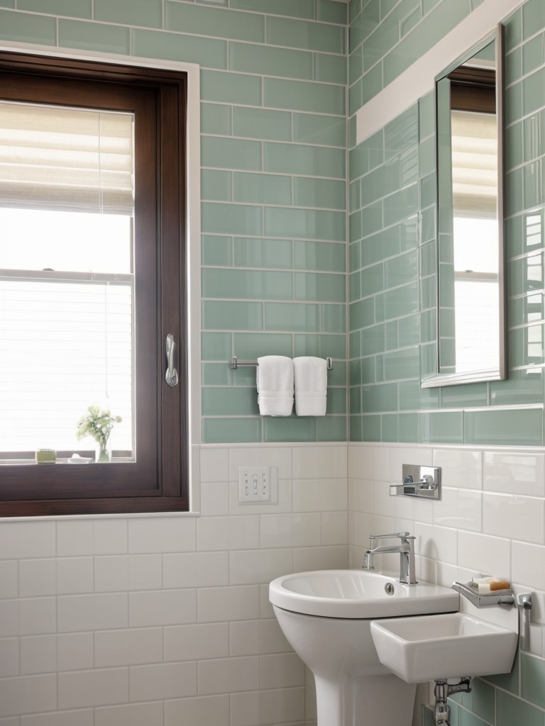 Ideas for incorporating visually appealing elements into a small bathroom, such as a decorative tile accent wall or a statement mirror.