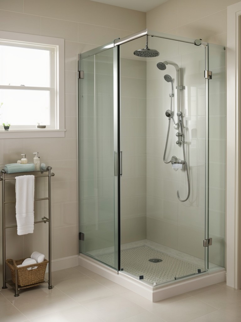 Recommendations for choosing space-saving shower options, such as a walk-in shower with a glass door or a compact shower stall with integrated shelving.