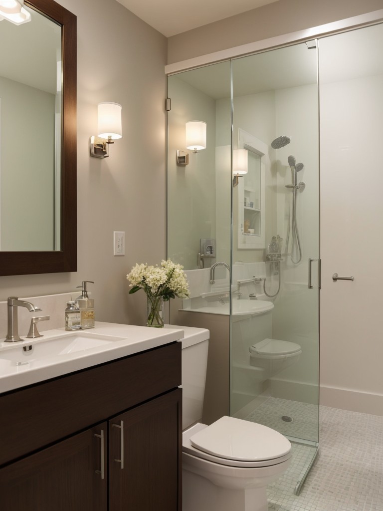 Recommendations for using mirrors strategically to visually expand a small bathroom, such as placing a mirror across from a window to reflect natural light.