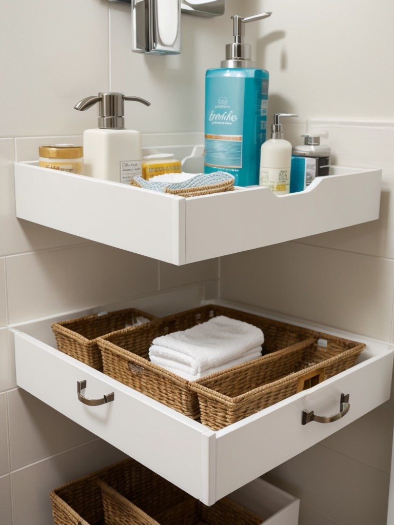 Tips for organizing and decluttering a small bathroom, including utilizing drawer organizers, wall-mounted hooks, and slim storage baskets.