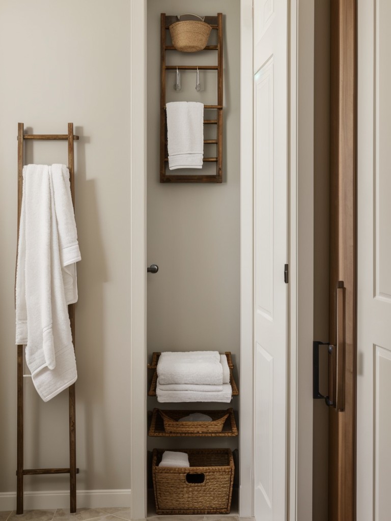 Incorporate hooks or a towel ladder for easy access and organization of towels and robes.