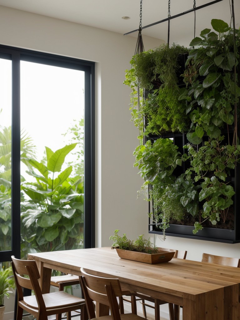 Incorporate a vertical garden or hanging plants to bring a touch of nature and add visual interest to the space.