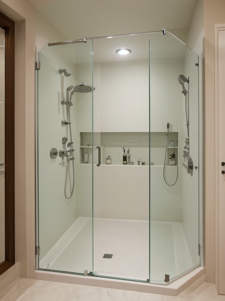 Install a glass shower door or replace a bulky bathtub with a sleek walk-in shower to visually open up the room.