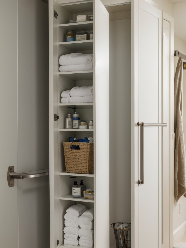 Install hidden storage behind the bathroom mirror or within the walls to keep the space clutter-free.