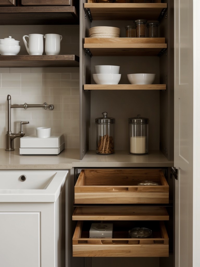 Make use of vertical space with floating shelves or wall-mounted cabinets to maximize storage.