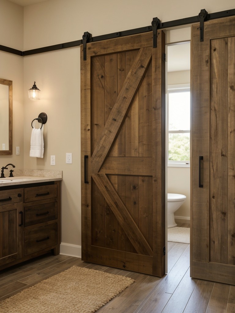Use a sliding barn door instead of a traditional hinged door to save space and add a rustic touch to the bathroom.