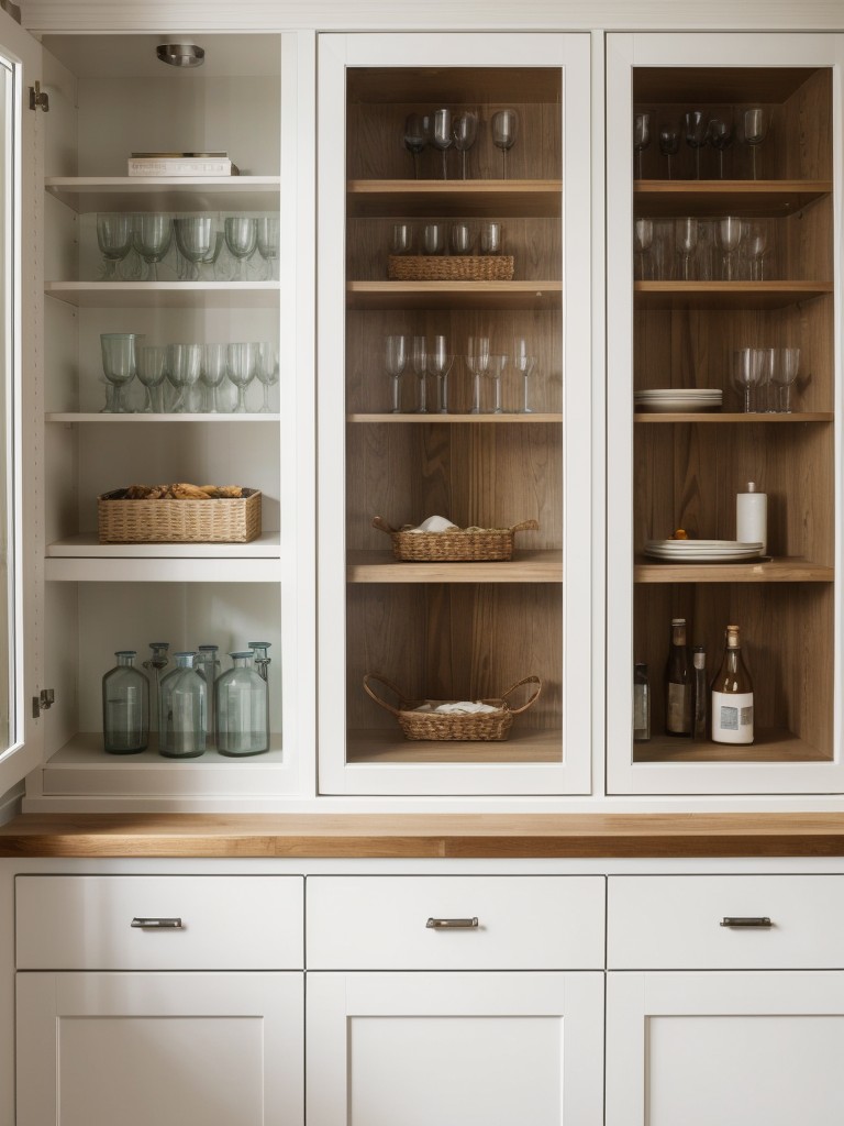 Utilize open shelving or glass-fronted cabinets to display decorative items and keep everyday essentials easily accessible.