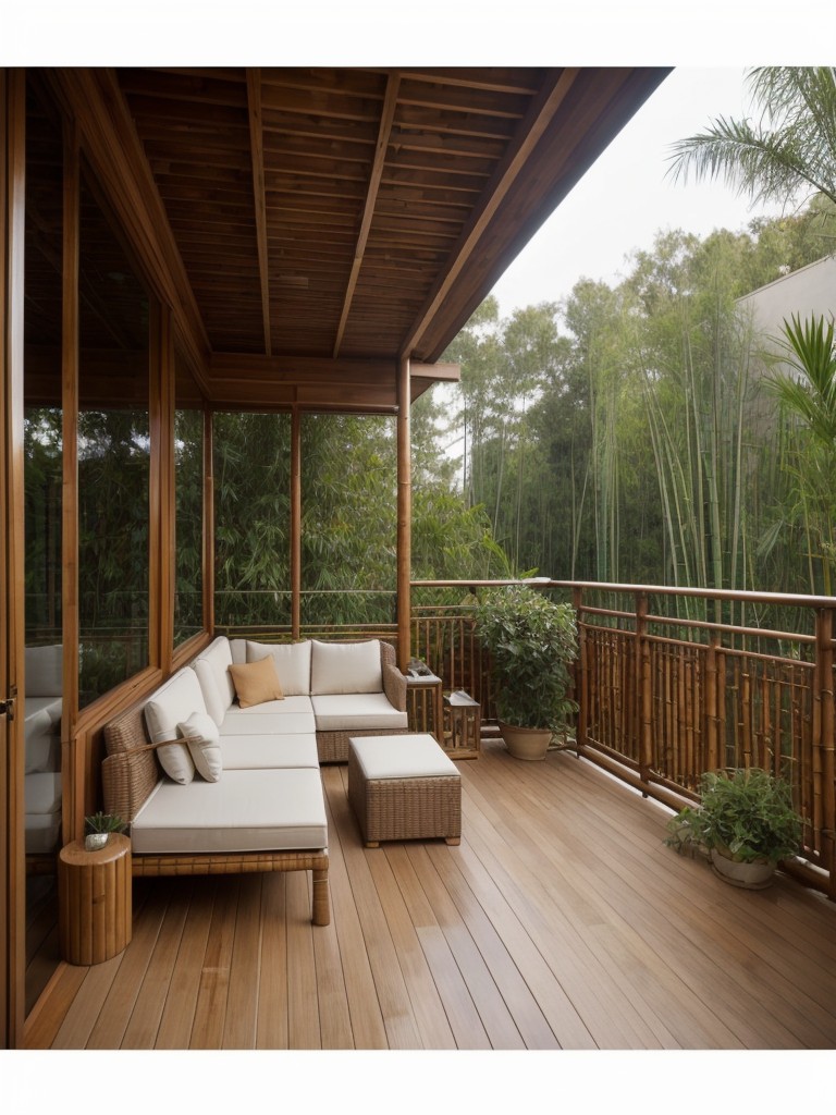 Use bamboo or wicker partitions to create separate seating areas and add privacy to your balcony.