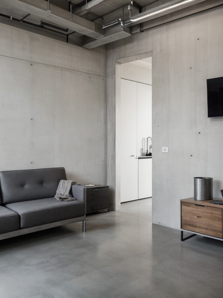 Modern industrial apartment style combining clean lines, metal elements, concrete finishes, and minimalistic furniture for a sleek and urban ambiance.