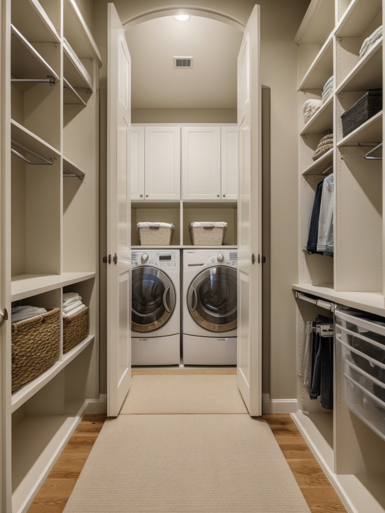 Consider incorporating a laundry area within your walk-in closet to streamline your daily tasks and maintain a clutter-free living space.