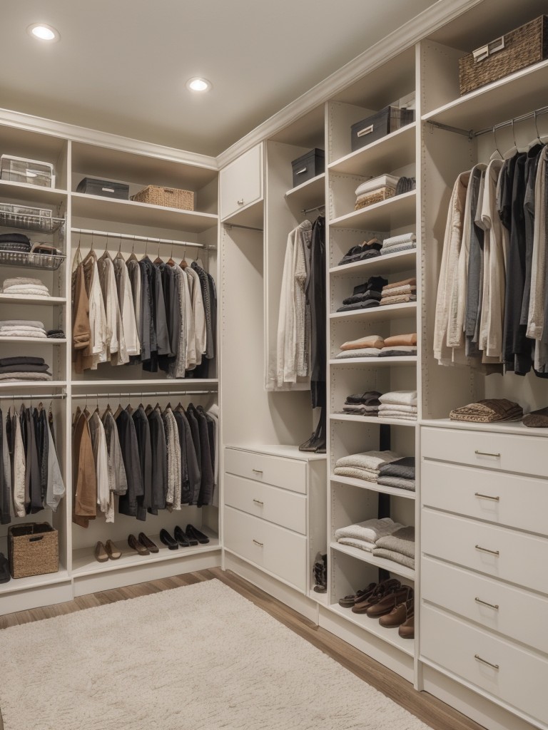 Create a sense of unity by matching the color scheme and design aesthetic of your walk-in closet with the rest of your apartment's interior decor.