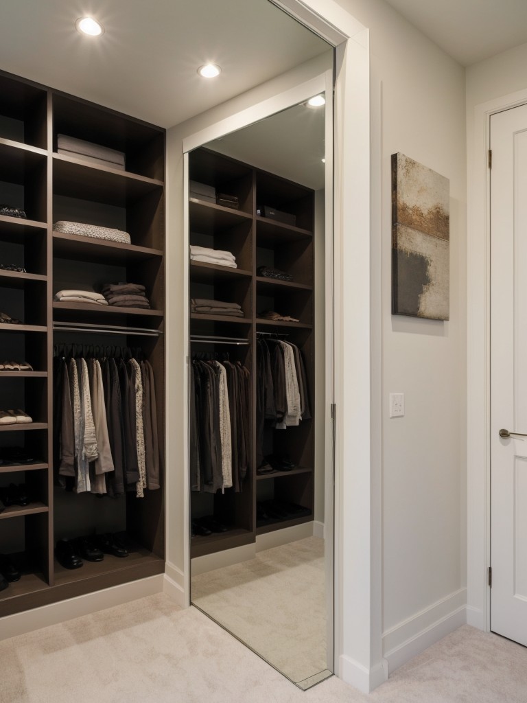 Incorporate a full-length mirror on one of the walls in your walk-in closet to not only check your outfit, but also to enhance the feeling of openness and space.