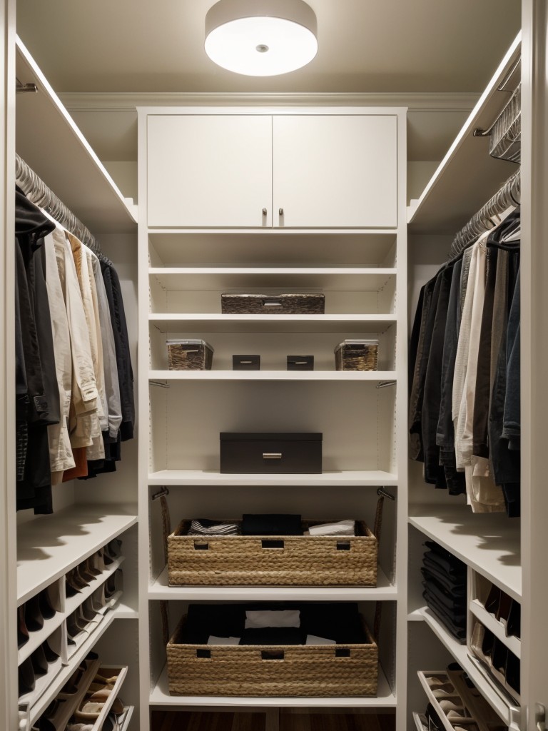 Use clever organizational items like hanging organizers, shelf dividers, and drawer inserts to maximize every inch of your walk-in closet.