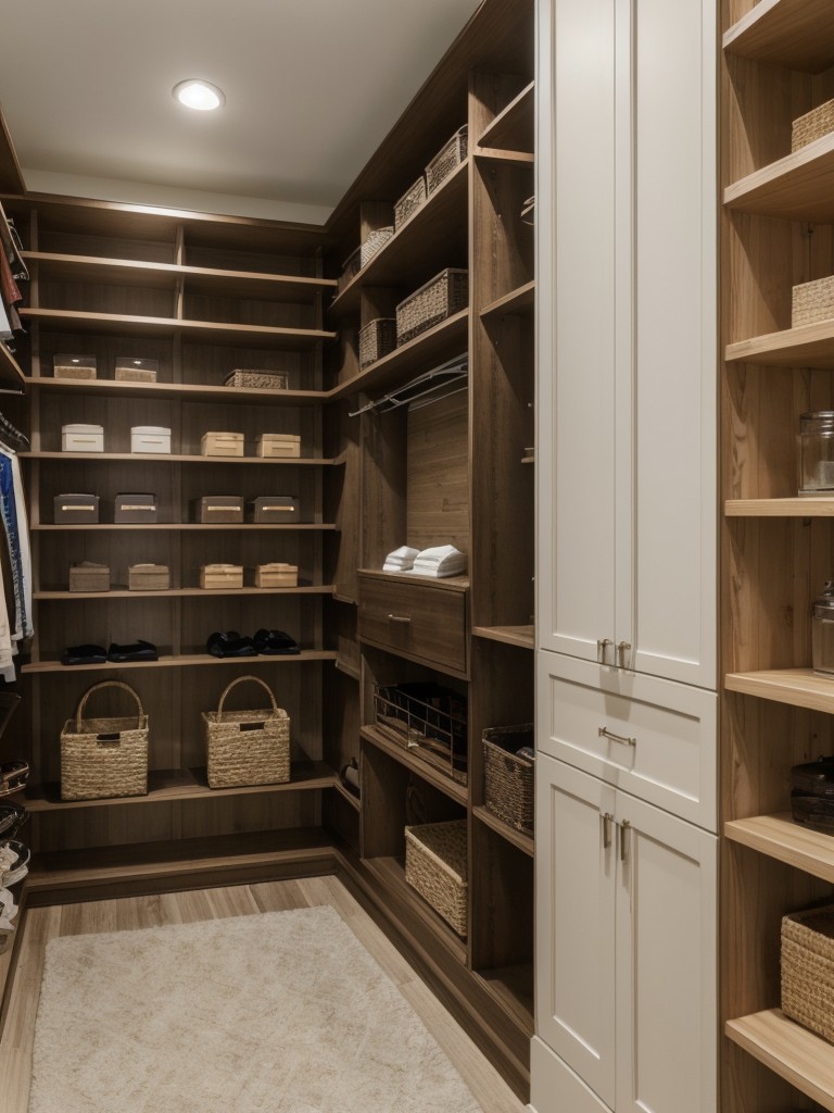 Use a mix of open shelving and closed cabinetry in your walk-in closet design to display your favorite items while also keeping clutter hidden away.