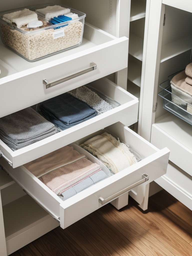 Incorporate drawer dividers and clear storage bins to easily locate and organize smaller items like accessories and undergarments.