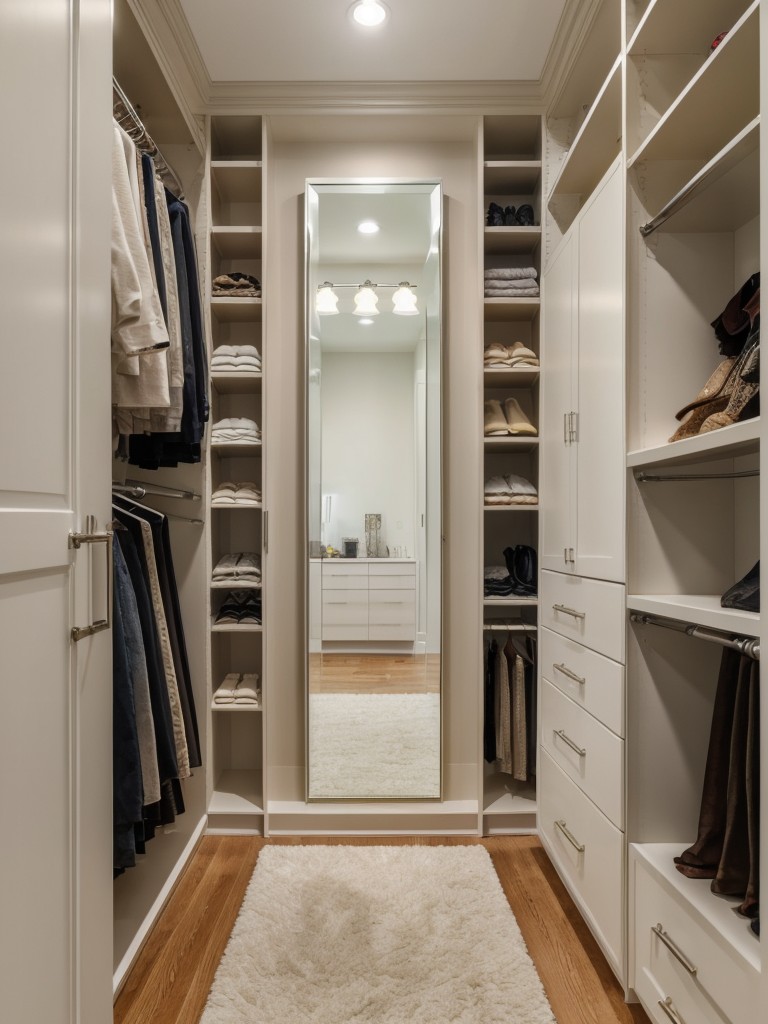 Incorporate a full-length mirror within the walk-in closet to conveniently try on and assess your outfits.