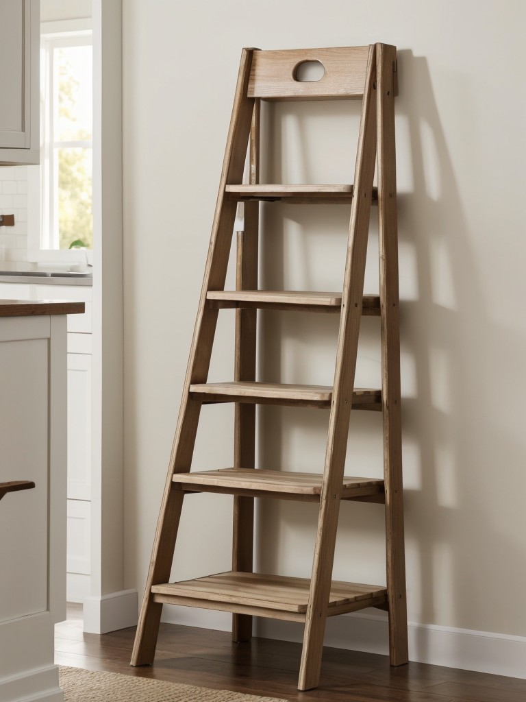 Incorporate a stylish step stool or ladder for easy access to high shelves or top storage areas.