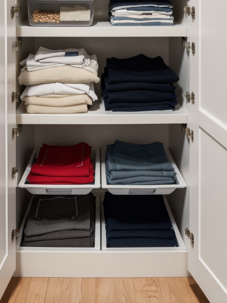 Utilize a labeled storage system or color-code your clothing to easily locate specific items.