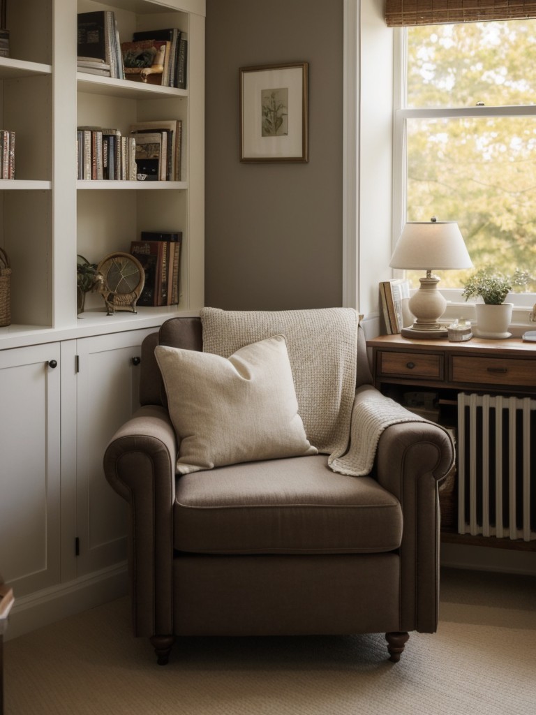 Create a cozy reading nook or relaxation corner with a comfortable chair, good lighting, and a small bookshelf.