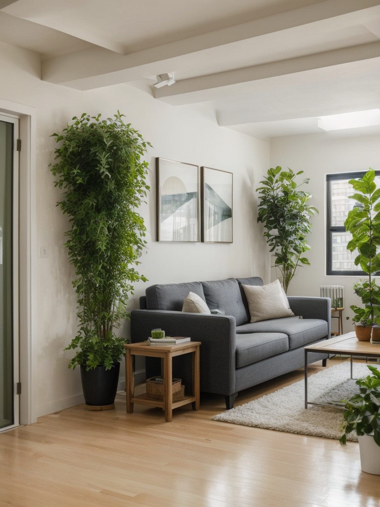 Incorporate plants and greenery throughout the space to bring life and freshness to a basement apartment.