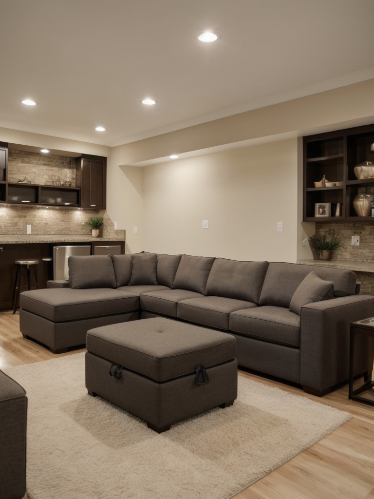 Opt for multifunctional furniture pieces such as sleeper sofas or ottomans with hidden storage to maximize space in a basement apartment.