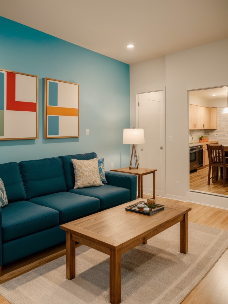 Utilize color-blocking techniques or distinct patterns to visually separate different areas within the basement apartment.