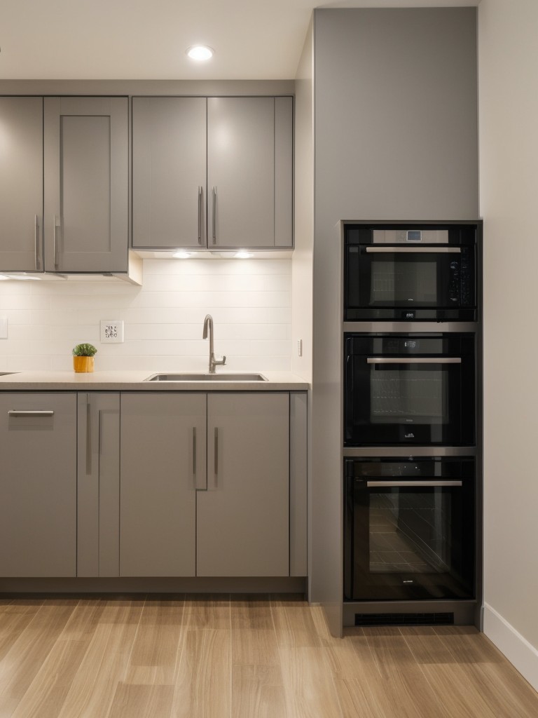 Install a mini kitchenette with compact appliances to provide convenience and functionality in the basement apartment.