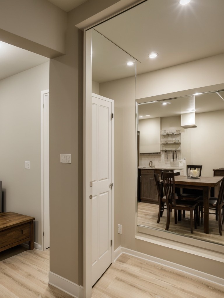 Use mirrors strategically to reflect light and give the illusion of additional space in the basement apartment.