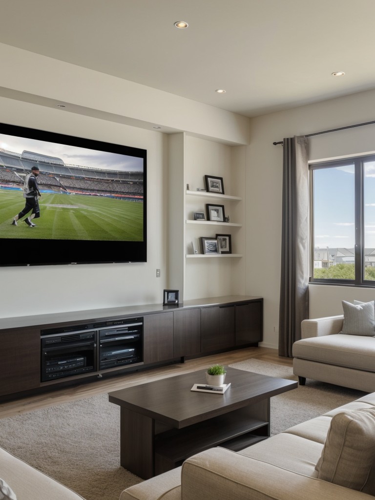 Use wall-mounted TVs or projectors to save space and create a sleek entertainment area without sacrificing functionality.