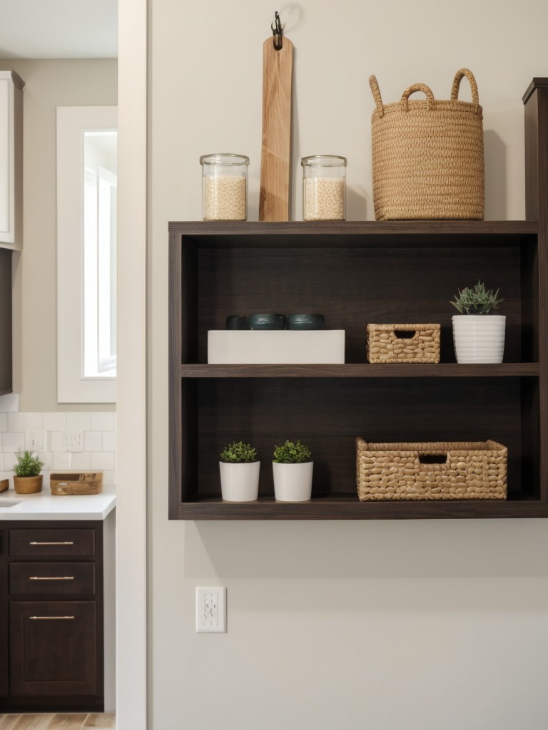 Utilize vertical space by installing floating shelves or hanging wall organizers for additional storage.