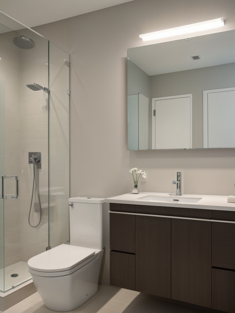 Choose minimalist fixtures and lighting options to give the bathroom a sleek and modern look.