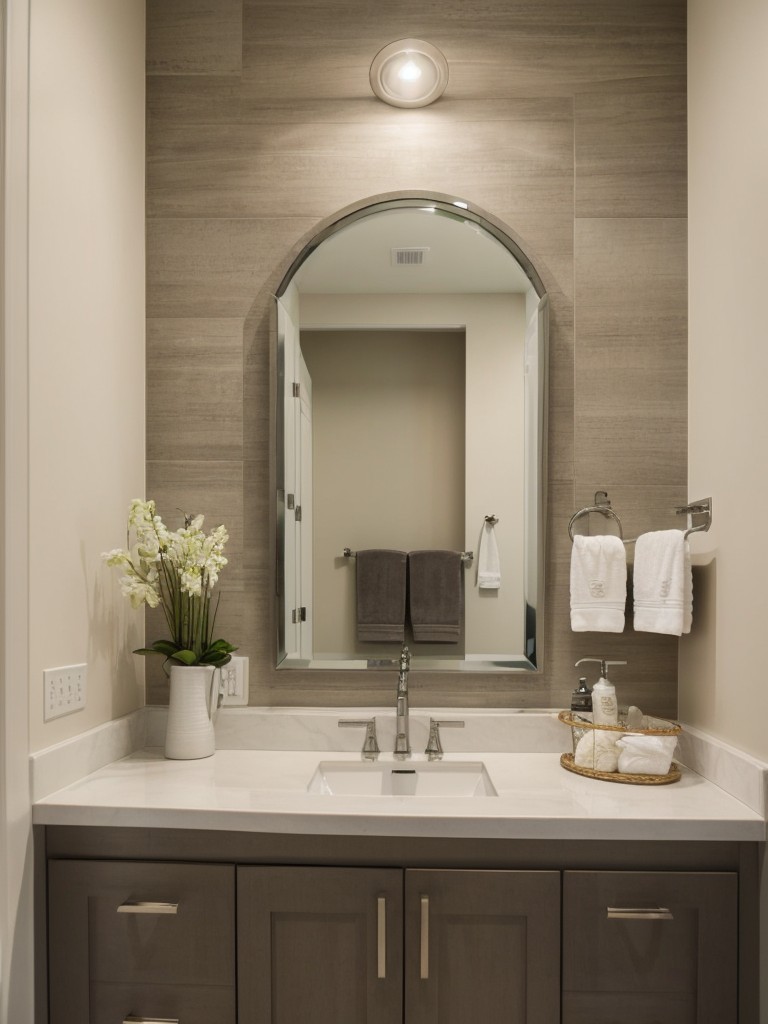 Incorporate decorative wall art or framed mirrors to add personality and make the bathroom feel more inviting.