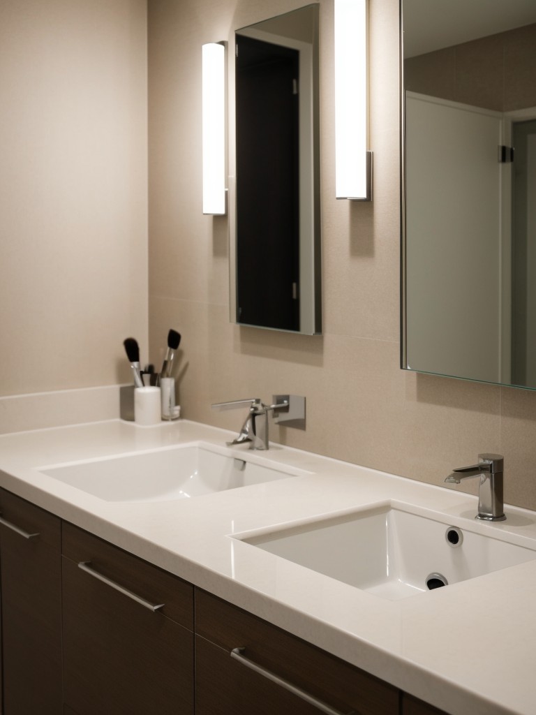 Install task lighting around the bathroom mirror to provide adequate light for grooming and makeup application.