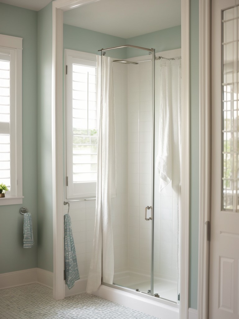 Opt for a shower curtain instead of a glass door to save space and add a touch of charm with a pattern or color.